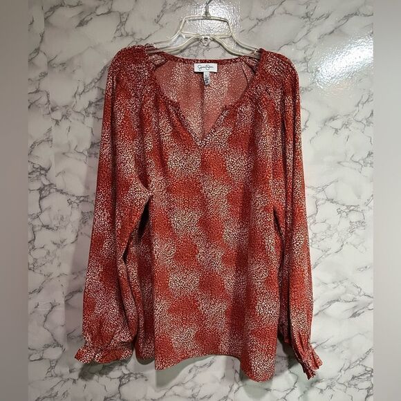 Jessica Simpson Women's Long Sleeve V-Neck Blouse Orange Size L $60 - Picture 2 of 9